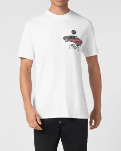 Biały t-shirt z nadrukiem wyścigówki