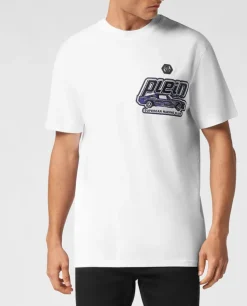 Biały t-shirt z ozdobnym logo