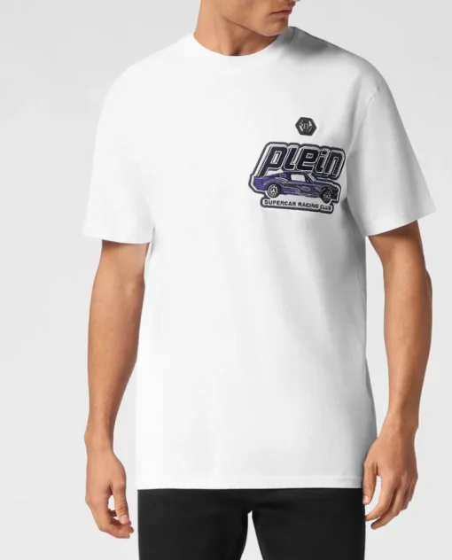 Biały t-shirt z ozdobnym logo