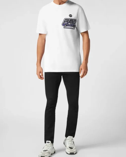 Biały t-shirt z ozdobnym logo