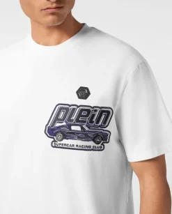 Biały t-shirt z ozdobnym logo