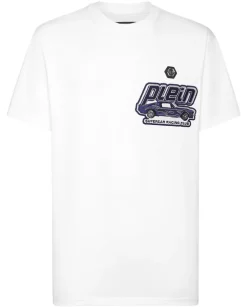 Biały t-shirt z ozdobnym logo