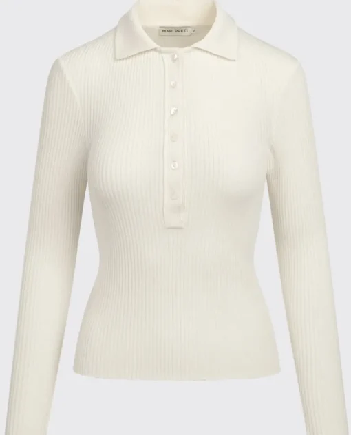 Biały wełniany sweter polo Grace