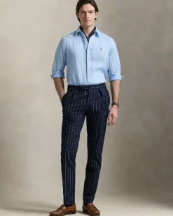 Błękitna lniana koszula z logo Custom Fit