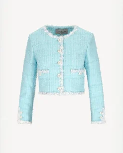 Błękitna marynarka z tkaniny boucle Iriss