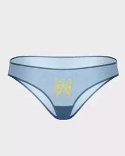 Błękitne figi z haftem Butterfly