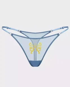 Błękitne stringi z haftem Butterfly