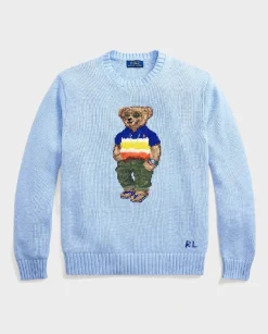 Błękitny sweter z misiem Regular Fit