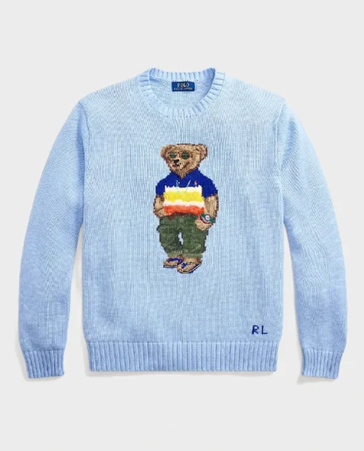 Błękitny sweter z misiem Regular Fit