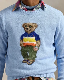 Błękitny sweter z misiem Regular Fit