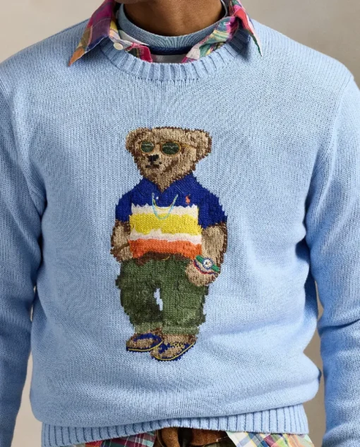 Błękitny sweter z misiem Regular Fit