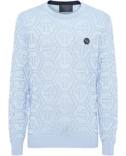 Błękitny sweter z monogramem