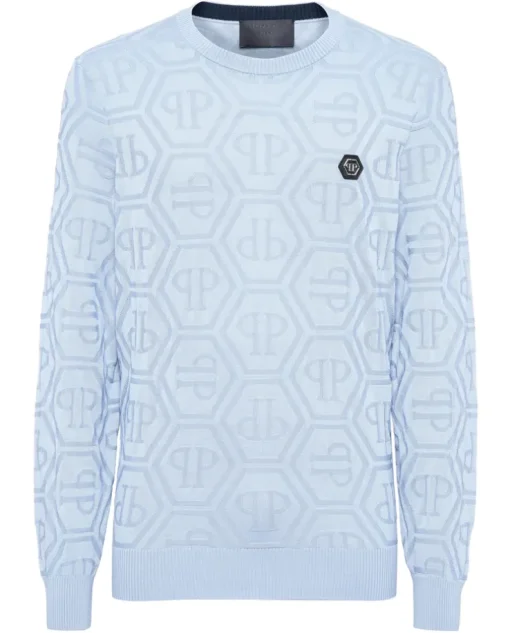 Błękitny sweter z monogramem
