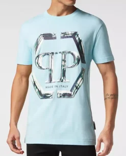 Błękitny t-shirt z logo SS Glass