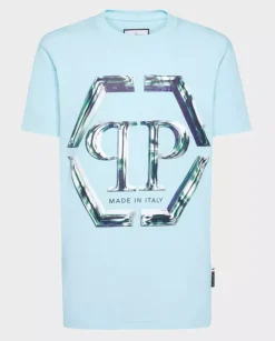 Błękitny t-shirt z logo SS Glass