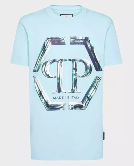 Błękitny t-shirt z logo SS Glass