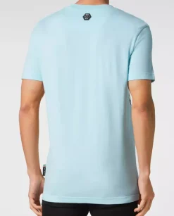 Błękitny t-shirt z logo SS Glass