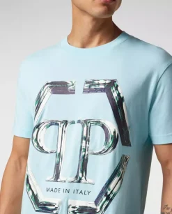 Błękitny t-shirt z logo SS Glass