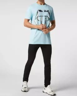 Błękitny t-shirt z logo SS Glass