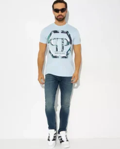 Błękitny t-shirt z logo SS Glass