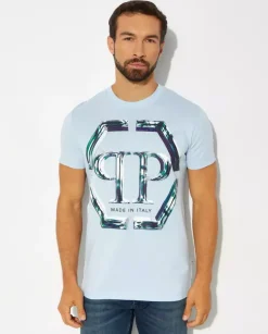Błękitny t-shirt z logo SS Glass