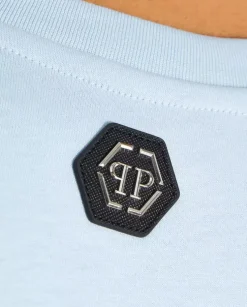 Błękitny t-shirt z logo SS Glass