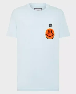 Błękitny t-shirt z naszywką Smile