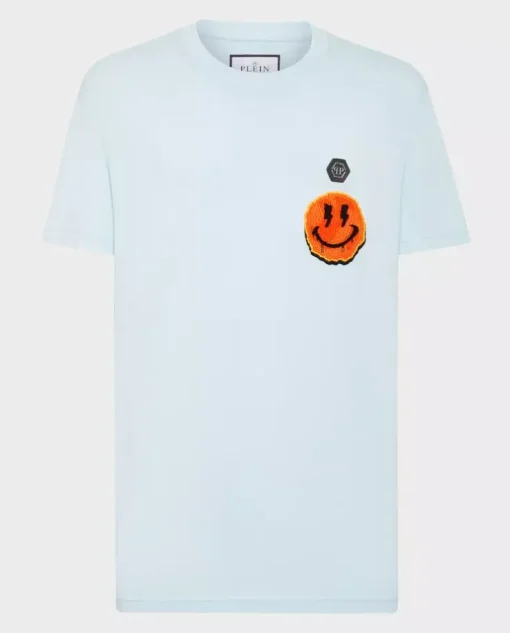 Błękitny t-shirt z naszywką Smile