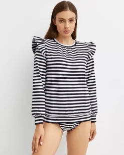 Bluza w paski z falbanami na ramionach