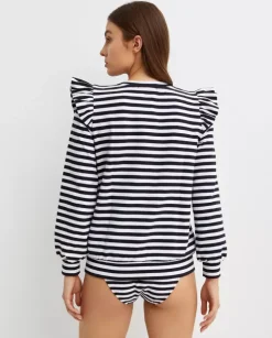 Bluza w paski z falbanami na ramionach