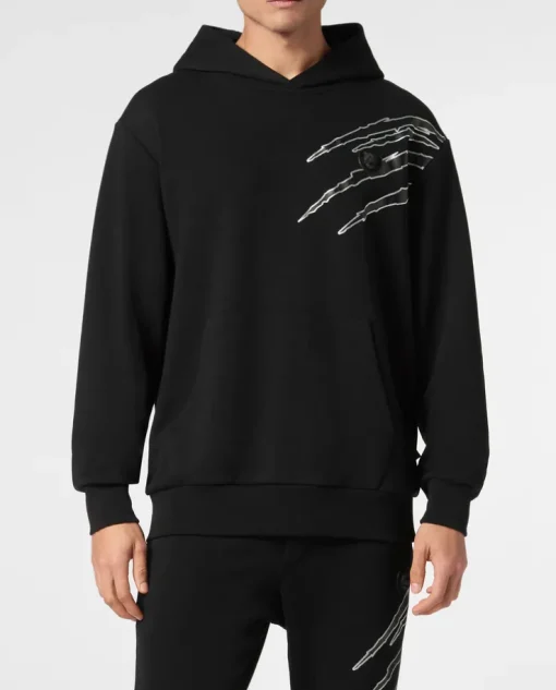 Bluza z kapturem ze srebrną aplikacją