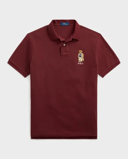 Bordowa koszulka polo Custom Slim Fit