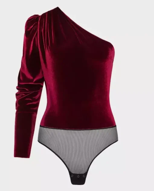 Bordowe asymetryczne body z weluru Flaneur