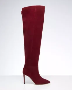 Bordowe zamszowe kozaki Stiletto