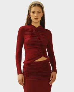 Bordowy drapowany longsleeve Mary Kate