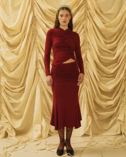 Bordowy drapowany longsleeve Mary Kate