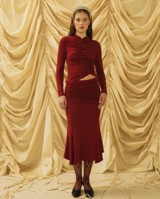 Bordowy drapowany longsleeve Mary Kate