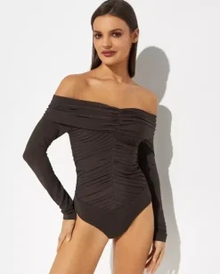 Brązowe body z marszczeniem Panza