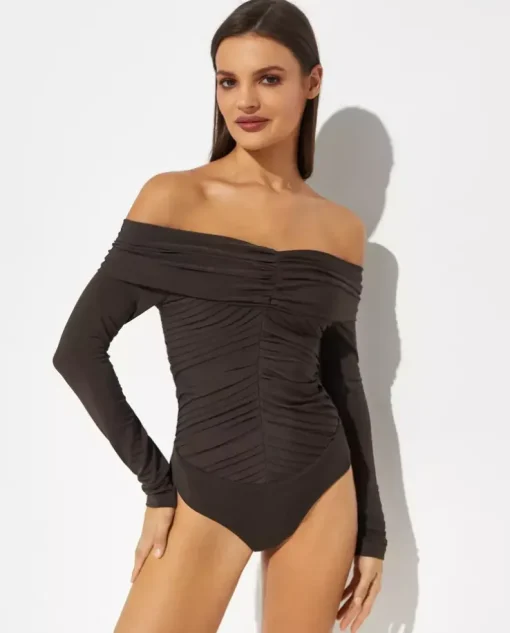 Brązowe body z marszczeniem Panza