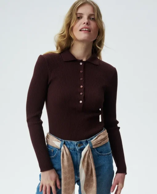 Brązowy wełniany sweter polo Grace