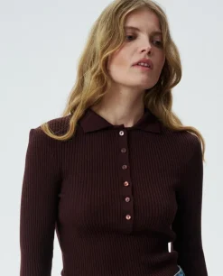 Brązowy wełniany sweter polo Grace