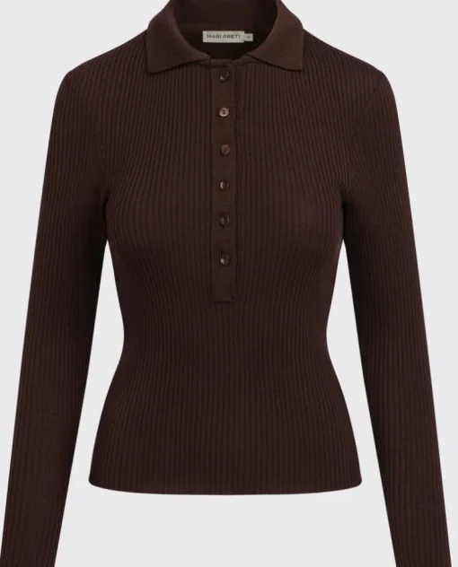 Brązowy wełniany sweter polo Grace