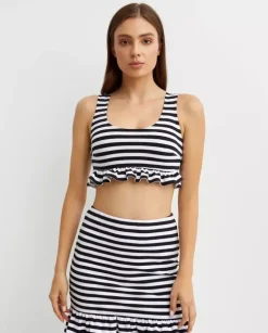 Crop top w paski z falbanką