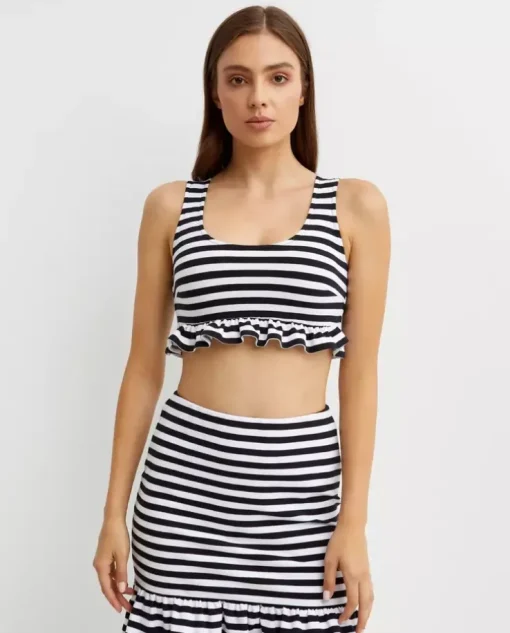 Crop top w paski z falbanką