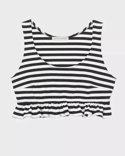Crop top w paski z falbanką