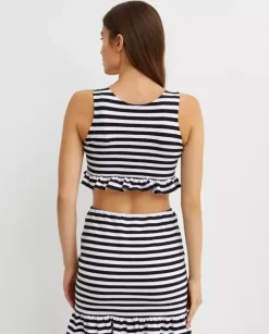 Crop top w paski z falbanką