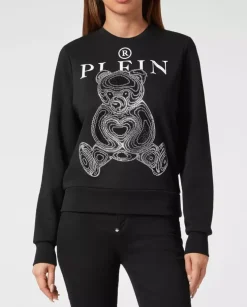 Czarna bluza z kryształową grafiką Teddy Bear