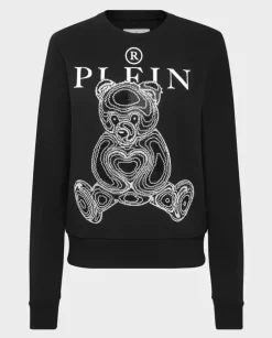 Czarna bluza z kryształową grafiką Teddy Bear