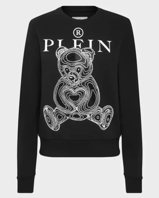 Czarna bluza z kryształową grafiką Teddy Bear