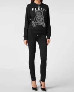 Czarna bluza z kryształową grafiką Teddy Bear